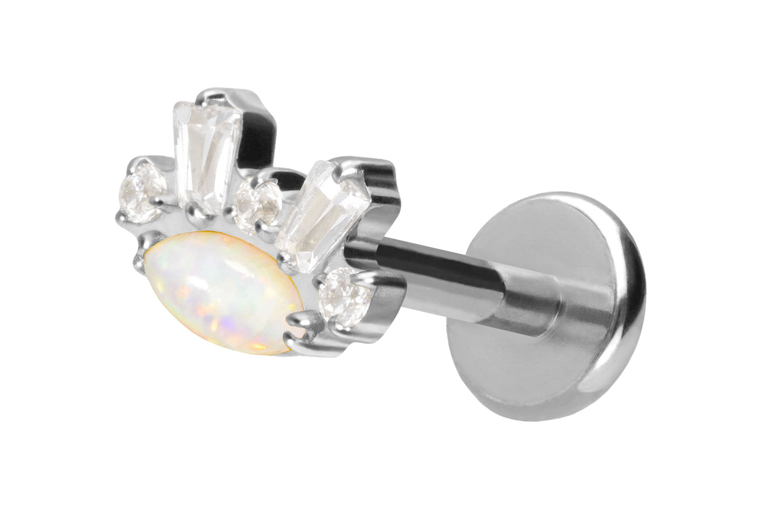 Titan Labret Piercing mit Push Fit SYNTHETISCHER OPAL + KRISTALLE